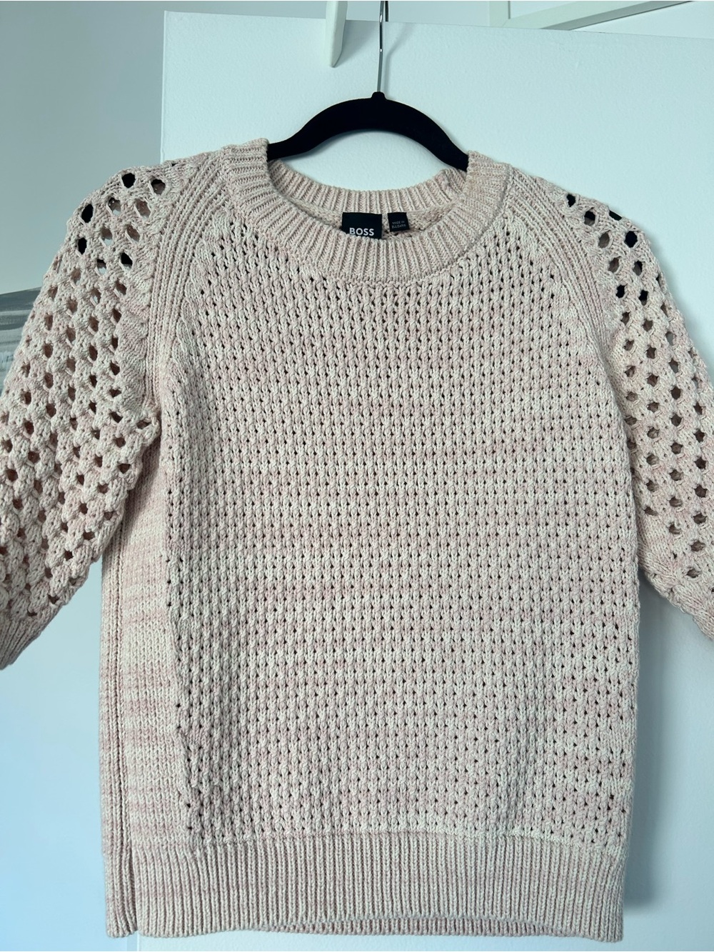 BOSS light pink Open-Weave style Crewneck Sweater